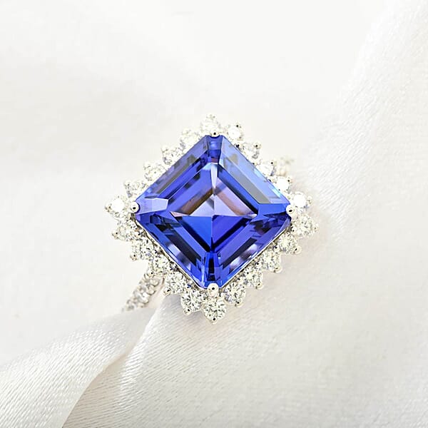 Shop Lc Certified & Appraised Rhapsody Asscher Cut AAAA Tanzanite And E-F VS Diamond 7.30 Ctw Ring In 950 Platinum 7.03 Grams