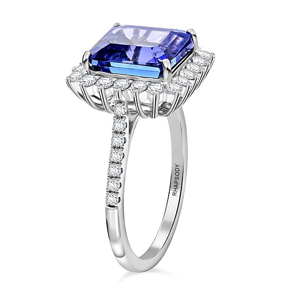 Shop Lc Certified & Appraised Rhapsody Asscher Cut AAAA Tanzanite And E-F VS Diamond 7.30 Ctw Ring In 950 Platinum 7.03 Grams