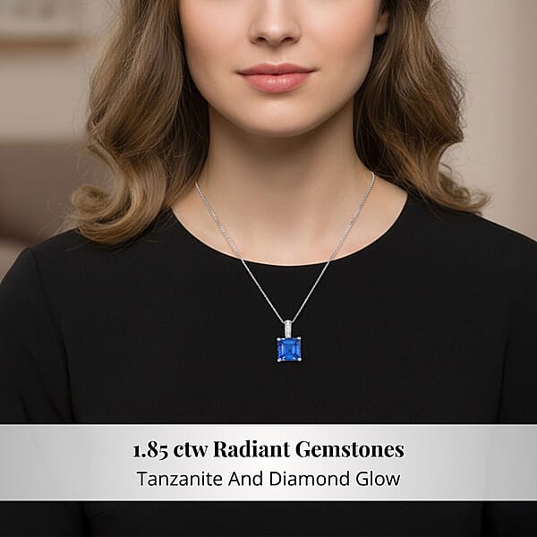 Shop Lc Certified & Appraised Rhapsody Asscher Cut AAAA Tanzanite And Diamond E-F VS 1.85 Ctw Pendant Necklace 18 Inches In 950 Platinum