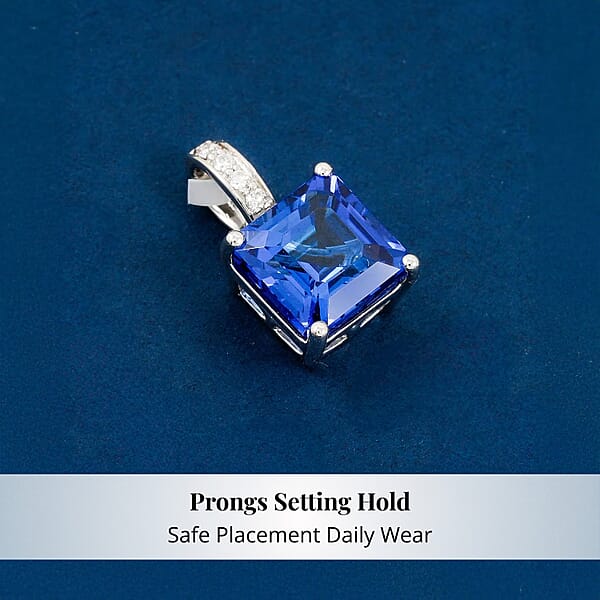 Shop Lc Certified & Appraised Rhapsody Asscher Cut AAAA Tanzanite And Diamond E-F VS 1.85 Ctw Pendant Necklace 18 Inches In 950 Platinum