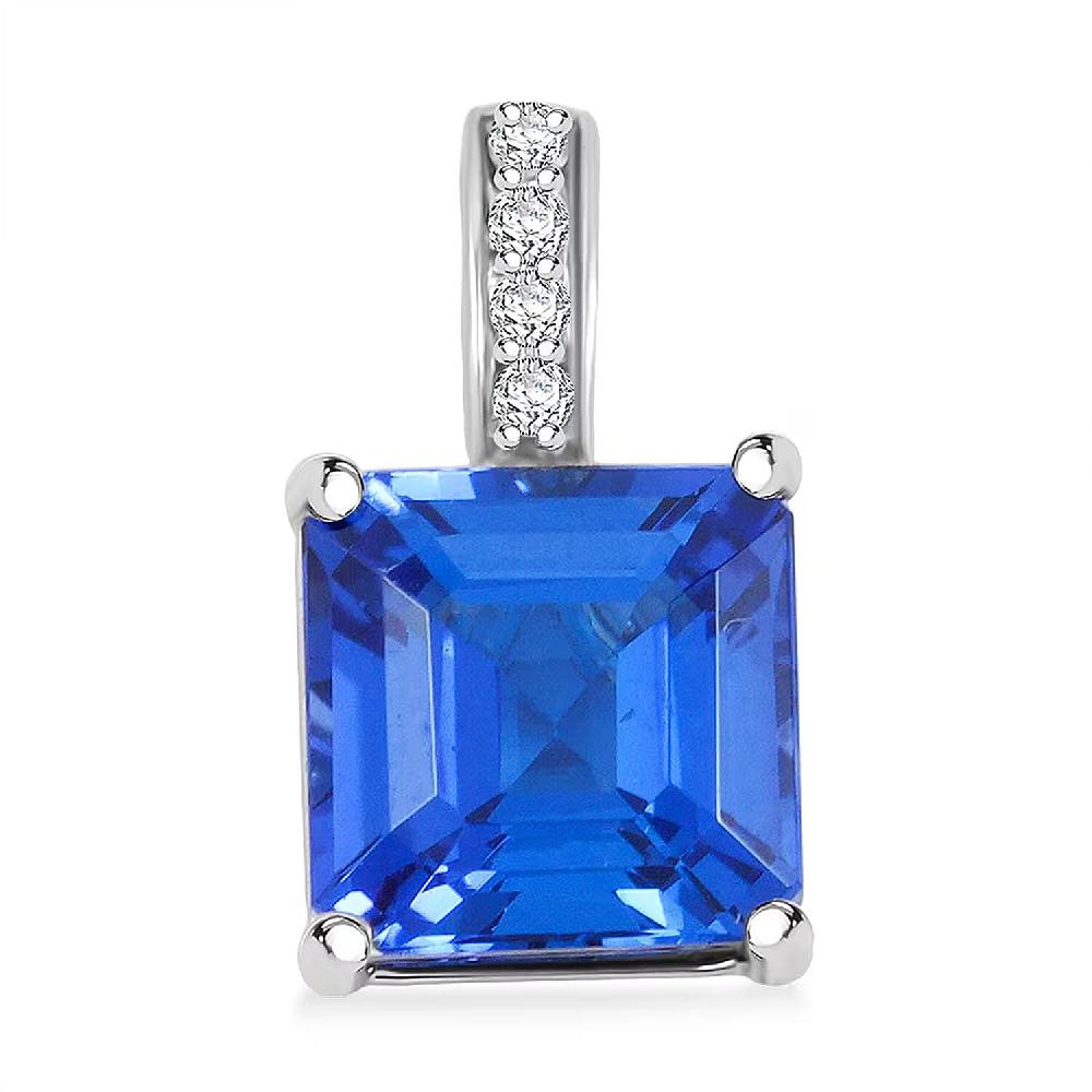shop lc Certified & Appraised Rhapsody Asscher Cut AAAA Tanzanite and Diamond E-F VS 1.85 ctw Pendant Necklace 18 Inches in 950 Platinum