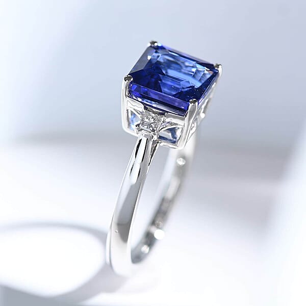 Shop Lc Certified & Appraised Rhapsody Asscher Cut AAAA Tanzanite And E-F VS Diamond 3.00 Ctw Ring In 950 Platinum 5.55 Grams