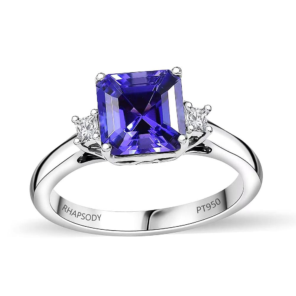 shop lc Certified & Appraised Rhapsody Asscher Cut AAAA Tanzanite and E-F VS Diamond 2.14 ctw Ring in 950 Platinum 4.88 Grams