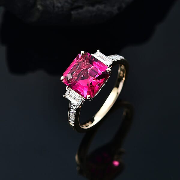 Shop Lc Certified Asscher Cut AAA Luxuriant Lab Grown Bixbite Lab Grown Diamond Ring In 10K Yellow Gold 4.59 Ctw