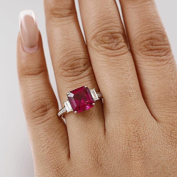 Shop Lc Certified Asscher Cut AAA Luxuriant Lab Grown Bixbite Lab Grown Diamond Ring In 10K Yellow Gold 4.59 Ctw