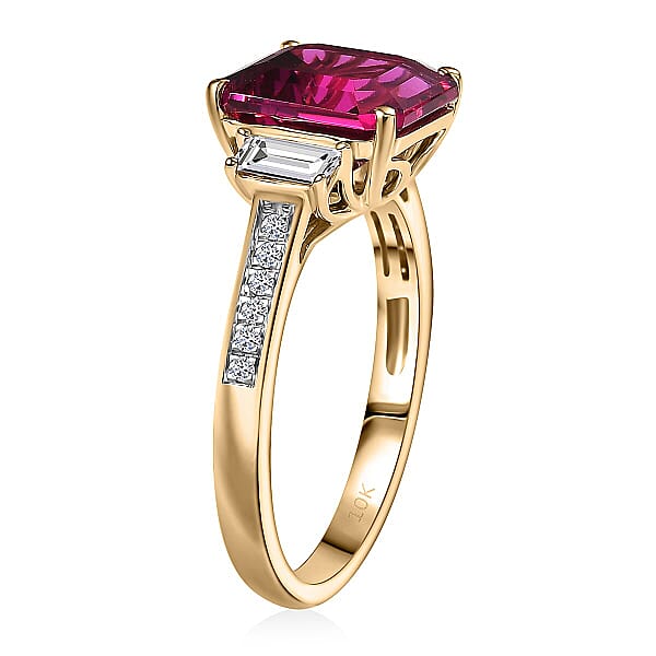 Shop Lc Certified Asscher Cut AAA Luxuriant Lab Grown Bixbite Lab Grown Diamond Ring In 10K Yellow Gold 4.59 Ctw