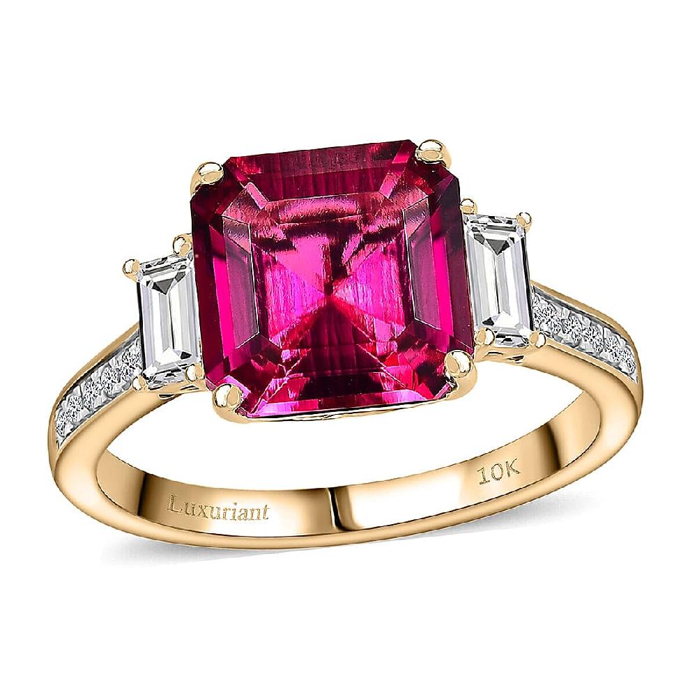 shop lc Certified Asscher Cut AAA Luxuriant Lab Grown Bixbite Lab Grown Diamond Ring in 10K Yellow Gold 4.59 ctw