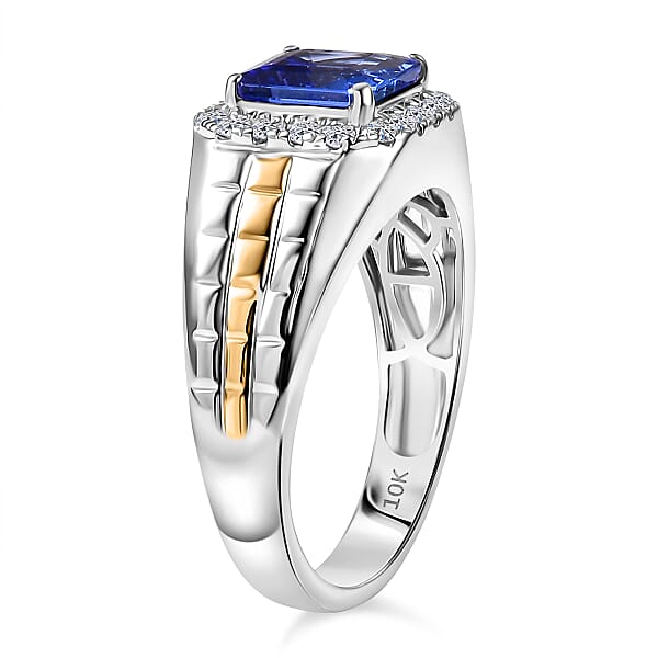 Shop Lc Certified Asscher Cut AAA Tanzanite Diamond Dual-Tone Men's Ring In 10K White And Yellow Gold 3.00 Ctw