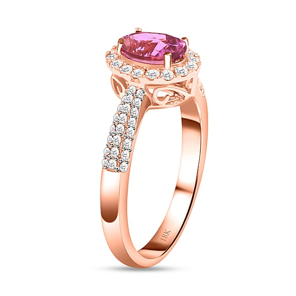 Shop Lc Certified Iliana 18K Rose Gold AAA Madagascar Pink Sapphire And G-H SI Diamond Halo Ring 1.35 Ctw