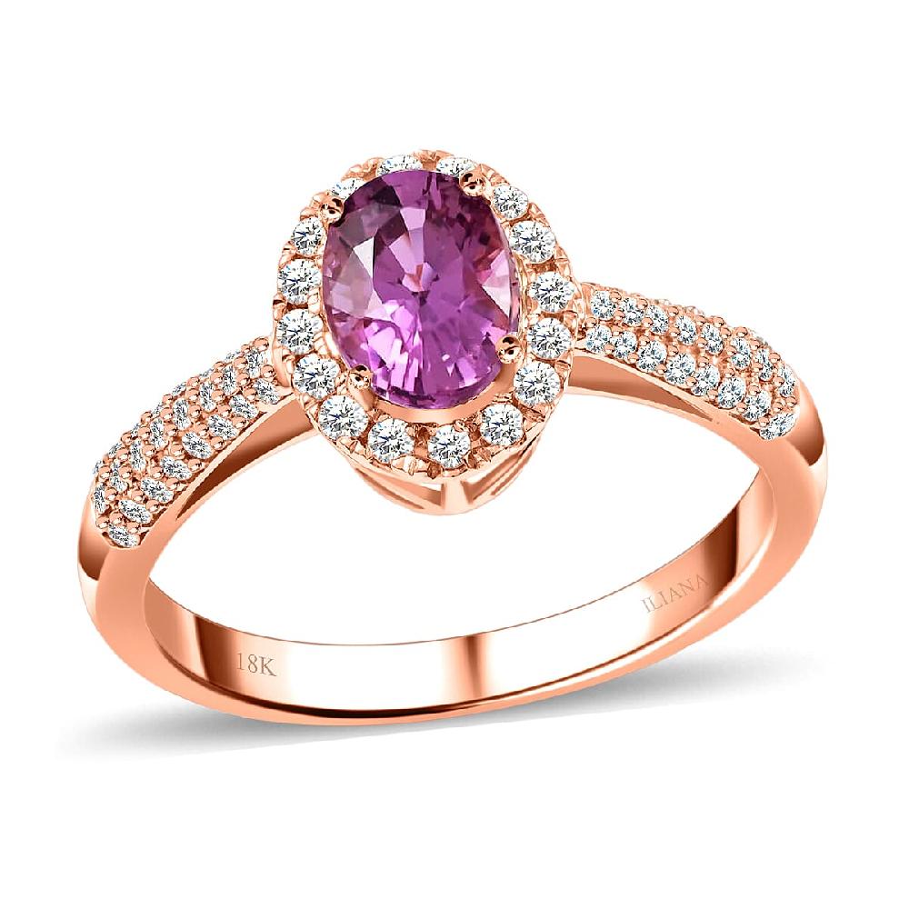 shop lc Certified Iliana 18K Rose Gold AAA Madagascar Pink Sapphire and G-H SI Diamond Halo Ring 1.35 ctw