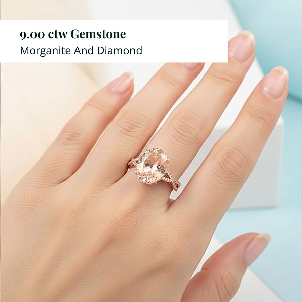 Shop Lc Certified Iliana 18K Rose Gold AAA Marropino Morganite And G-H SI Diamond Ring 4.10 Grams 9.00 Ctw