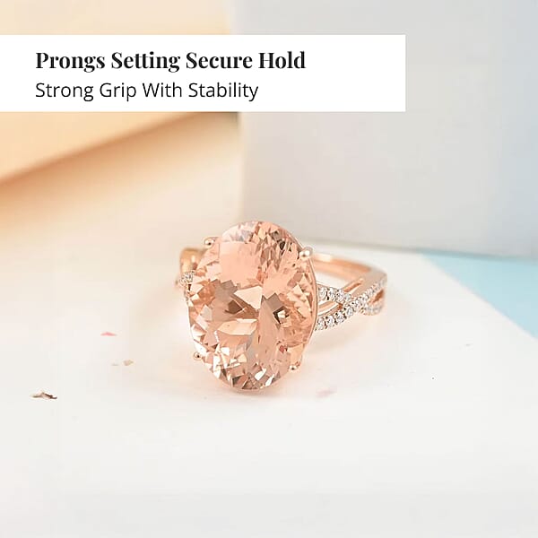 Shop Lc Certified Iliana 18K Rose Gold AAA Marropino Morganite And G-H SI Diamond Ring 4.10 Grams 9.00 Ctw