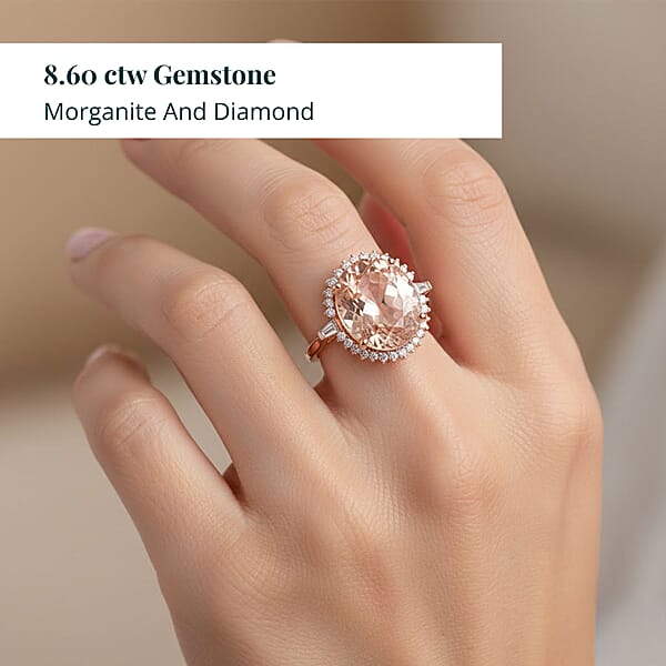 Shop Lc Certified Iliana 18K Rose Gold AAA Marropino Morganite And G-H SI Diamond Ring 8.60 Ctw