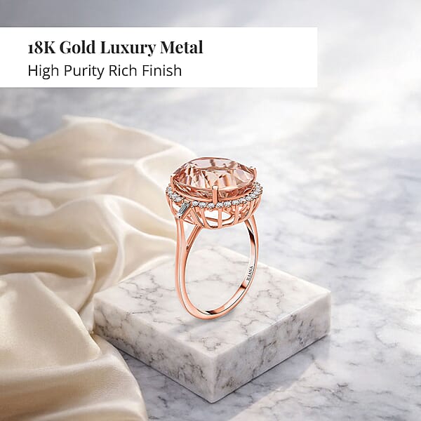 Shop Lc Certified Iliana 18K Rose Gold AAA Marropino Morganite And G-H SI Diamond Ring 8.60 Ctw