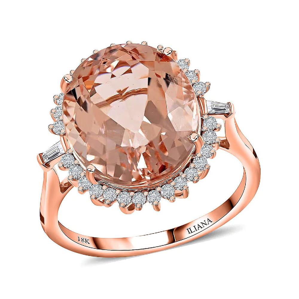 shop lc Certified Iliana 18K Rose Gold AAA Marropino Morganite and G-H SI Diamond Ring 8.60 ctw
