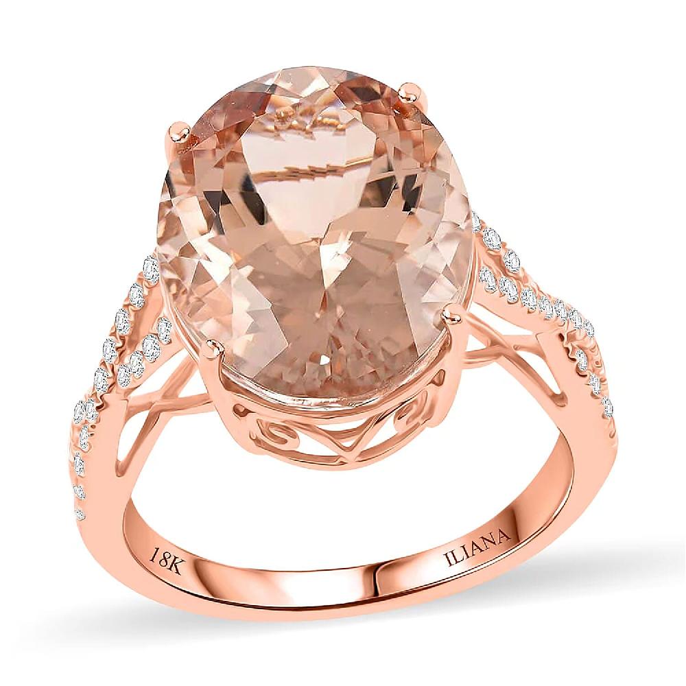 shop lc Certified Iliana 18K Rose Gold AAA Marropino Morganite and G-H SI Diamond Ring 4.10 Grams 9.00 ctw