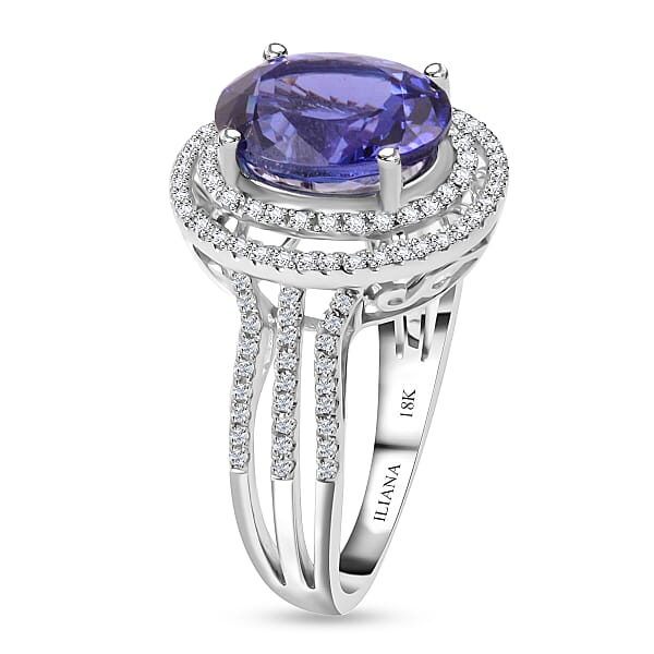 Shop Lc Certified Iliana 18K White Gold AAA Tanzanite And G-H SI Diamond Ring 4.30 Grams 3.80 Ctw