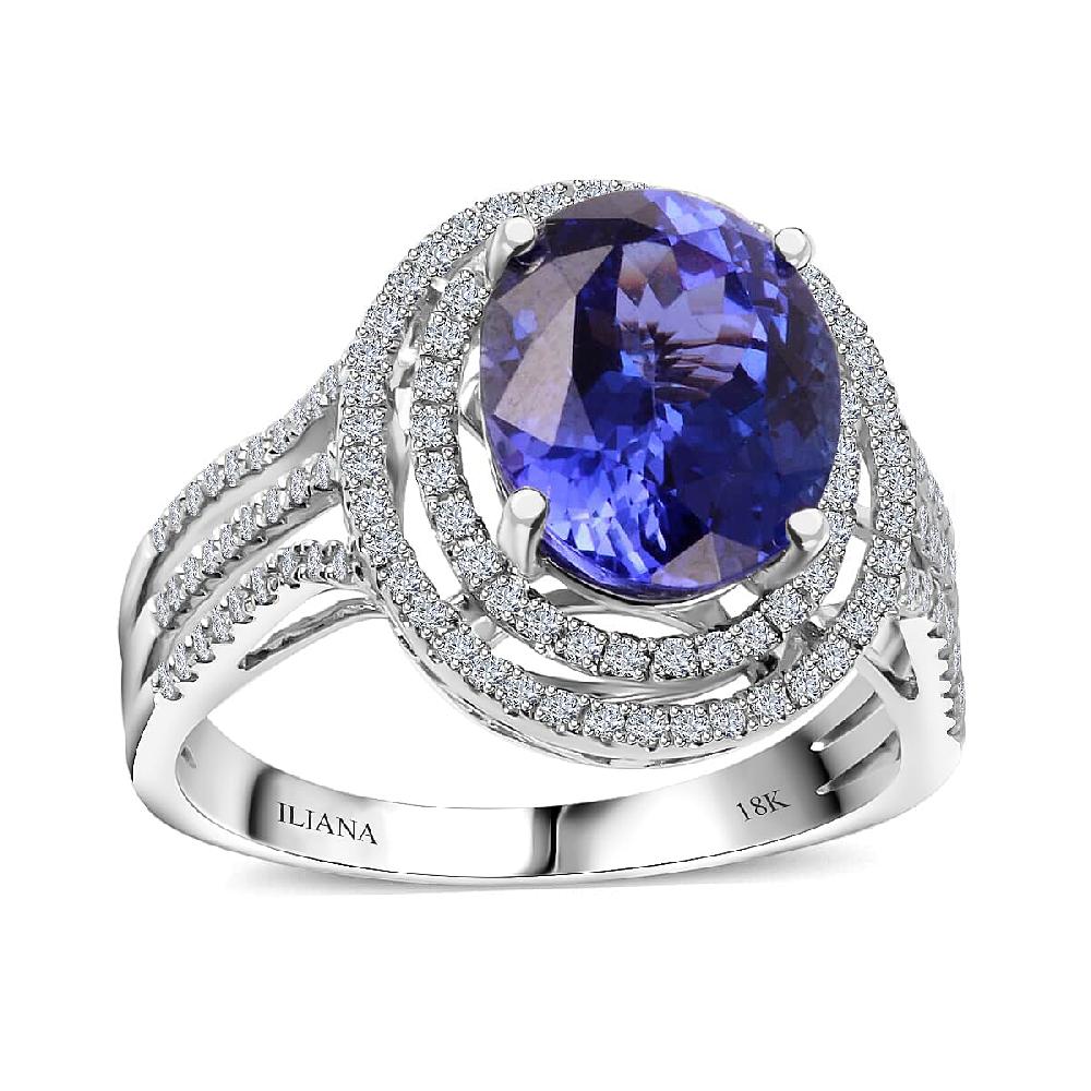 shop lc Certified Iliana 18K White Gold AAA Tanzanite and G-H SI Diamond Ring 4.30 Grams 3.80 ctw