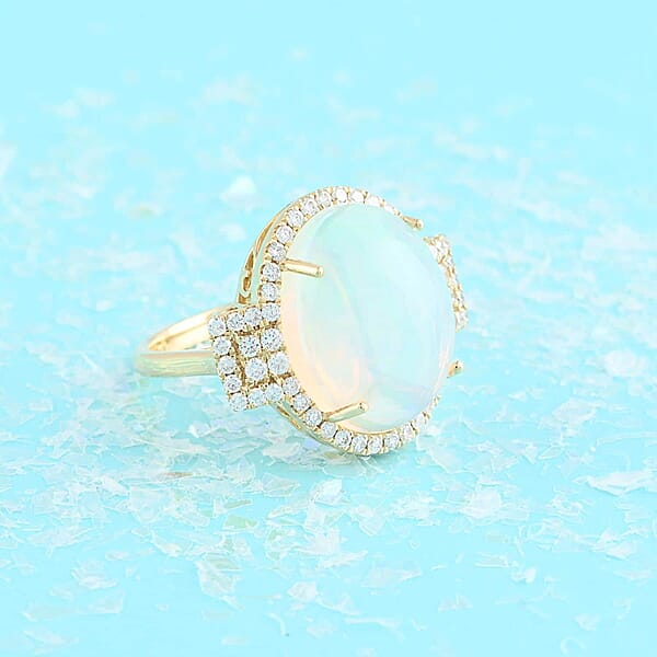 Shop Lc Certified Iliana 18K Yellow Gold AAA Ethiopian Welo Opal And G-H SI Diamond Ring 5.60 Grams 7.40 Ctw
