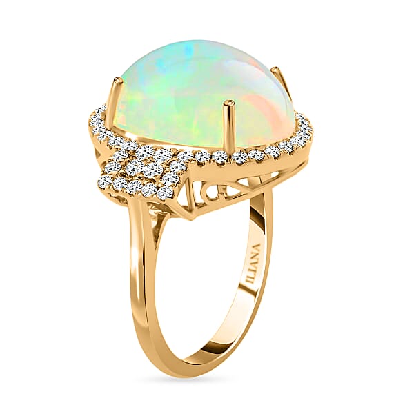 Shop Lc Certified Iliana 18K Yellow Gold AAA Ethiopian Welo Opal And G-H SI Diamond Ring 5.60 Grams 7.40 Ctw