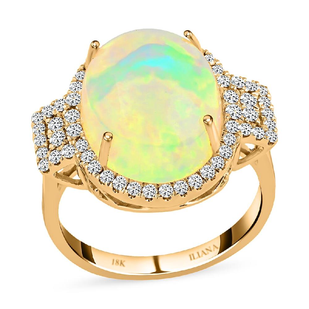 shop lc Certified Iliana 18K Yellow Gold AAA Ethiopian Welo Opal and G-H SI Diamond Ring 5.60 Grams 7.40 ctw