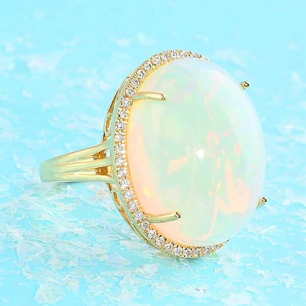 Shop Lc Certified Iliana 18K Yellow Gold AAA Ethiopian Welo Opal And G-H SI Diamond Ring 7.85 Grams 12.85 Ctw