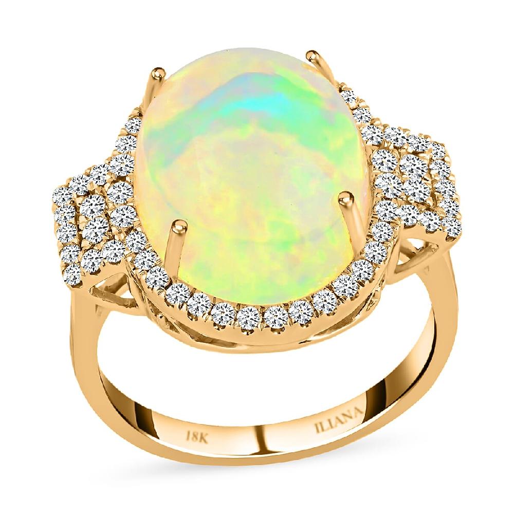 shop lc Certified Iliana 18K Yellow Gold AAA Ethiopian Welo Opal and G-H SI Diamond Ring 5.60 Grams 7.40 ctw