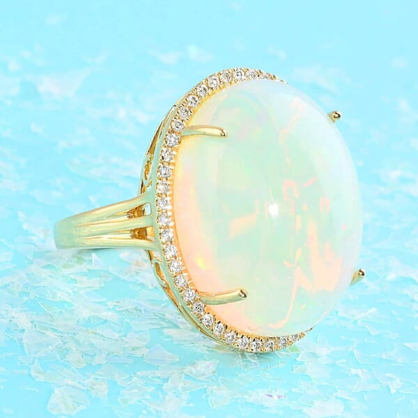 Shop Lc Certified Iliana 18K Yellow Gold AAA Ethiopian Welo Opal And G-H SI Diamond Ring 7.85 Grams 12.85 Ctw