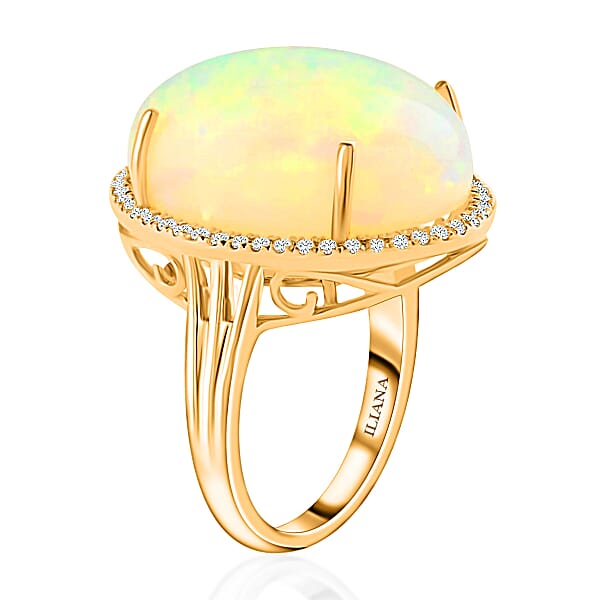 Shop Lc Certified Iliana 18K Yellow Gold AAA Ethiopian Welo Opal And G-H SI Diamond Ring 7.85 Grams 12.85 Ctw