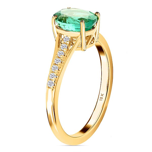 Shop Lc Certified Iliana 18K Yellow Gold AAA Kagem Zambian Emerald And G-H SI Diamond Ring 1.25 Ctw