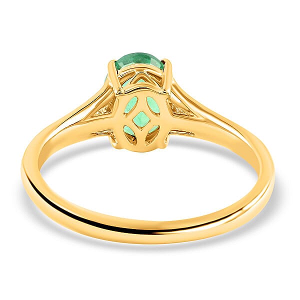 Shop Lc Certified Iliana 18K Yellow Gold AAA Kagem Zambian Emerald And G-H SI Diamond Ring 1.25 Ctw