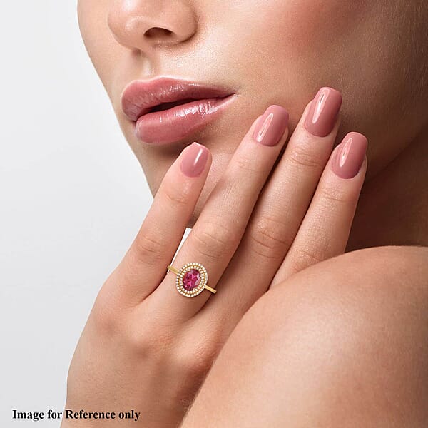 Shop Lc Certified Iliana 18K Yellow Gold AAA Ouro Fino Rubellite And G-H SI Diamond Double Halo Ring 1.60 Ctw
