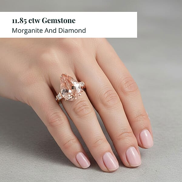 Shop Lc Certified Iliana AAA Marropino Morganite And G-H SI Diamond 11.85 Ctw Ring In 18K Rose Gold 5.95 Grams
