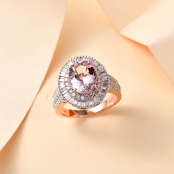 Shop Lc Certified Iliana AAA Pink Morganite Natural Pink And White Diamond Ring In 18K Rose Gold 2.67 Ctw
