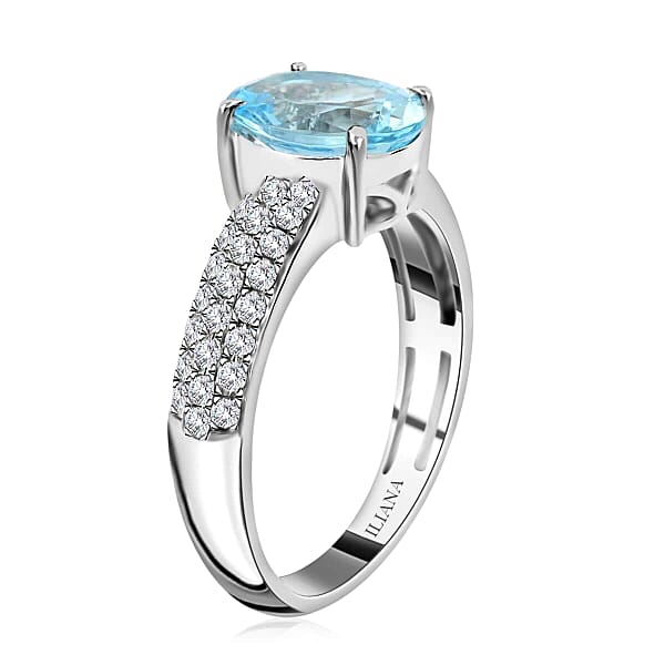 Shop Lc Certified Iliana AAA Santa Maria Aquamarine And G-H SI Diamond 2.00 Ctw Ring In 18K White Gold