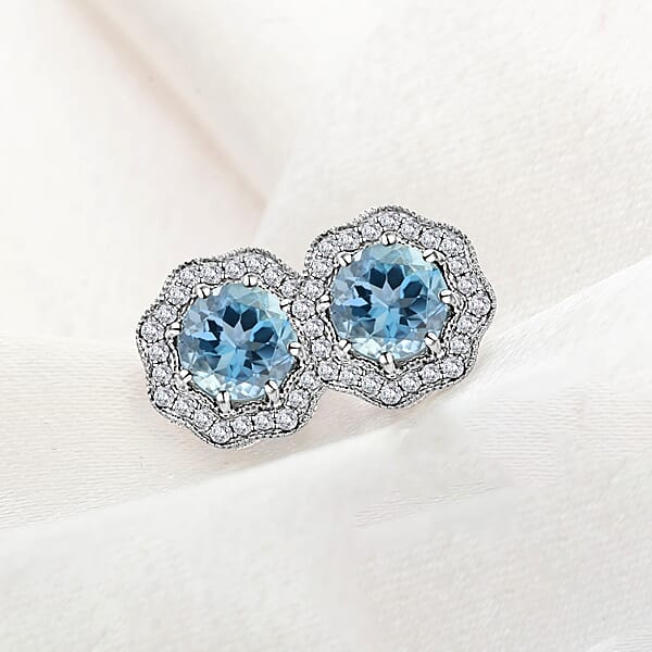 Shop Lc Certified Iliana AAA Santa Maria Aquamarine Diamond Earrings In 18K White Gold 1.60 Ctw