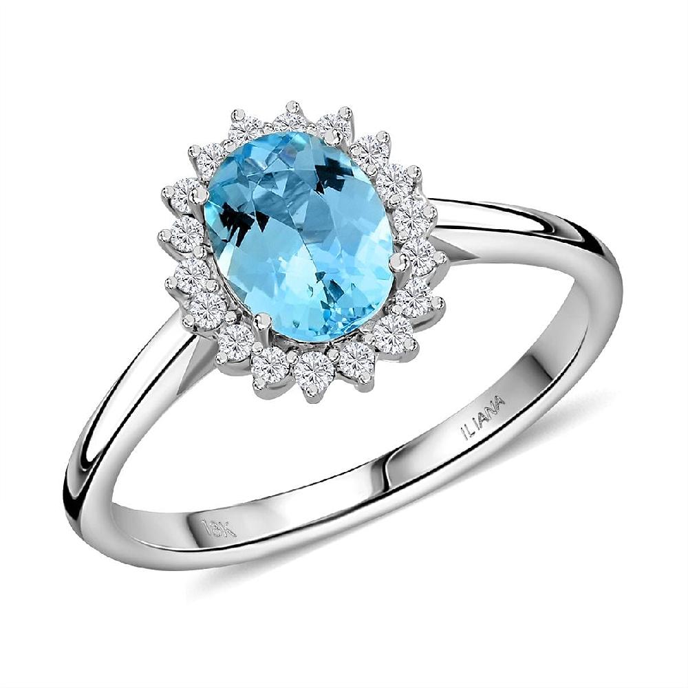 shop lc Certified Iliana AAA Santa Maria Aquamarine Diamond Halo Ring in 18K White Gold 1.40 ctw