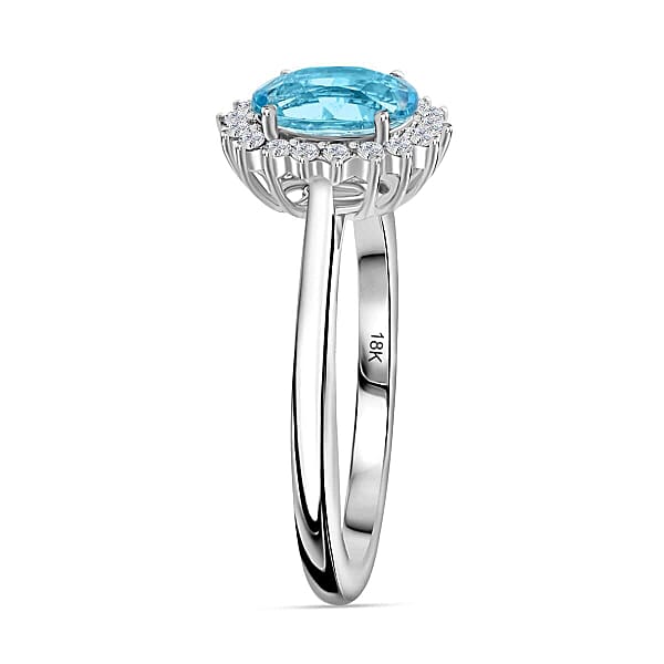 Shop Lc Certified Iliana AAA Santa Maria Aquamarine Diamond Halo Ring In 18K White Gold 1.40 Ctw