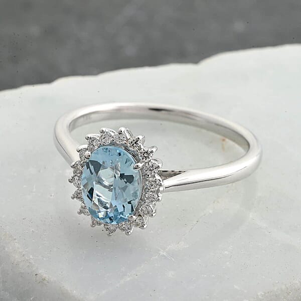 Shop Lc Certified Iliana AAA Santa Maria Aquamarine Diamond Halo Ring In 18K White Gold 1.40 Ctw