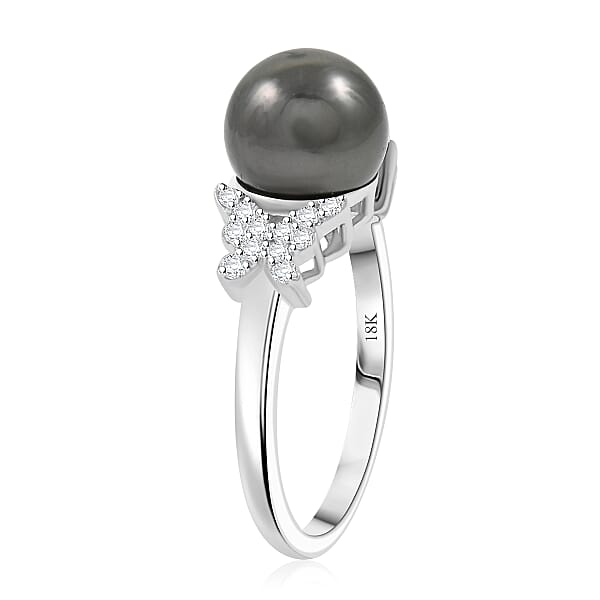 Shop Lc Certified Iliana AAA Tahitian Pearl Diamond Ring In 18K White Gold 0.26 Ctw