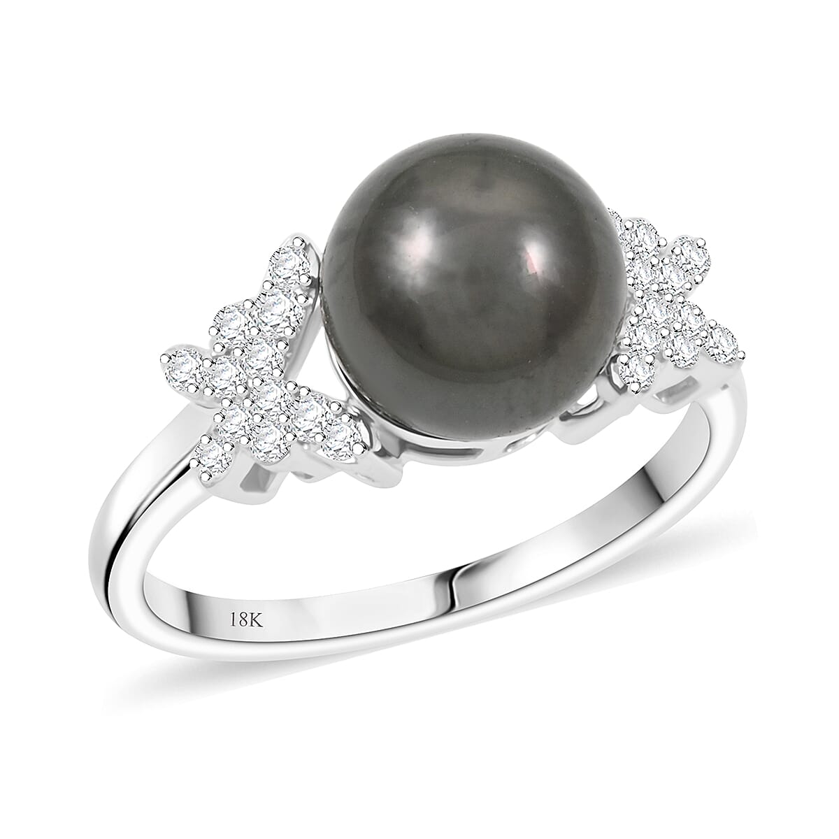 shop lc Certified Iliana AAA Tahitian Pearl Diamond Ring in 18K White Gold 0.26 ctw