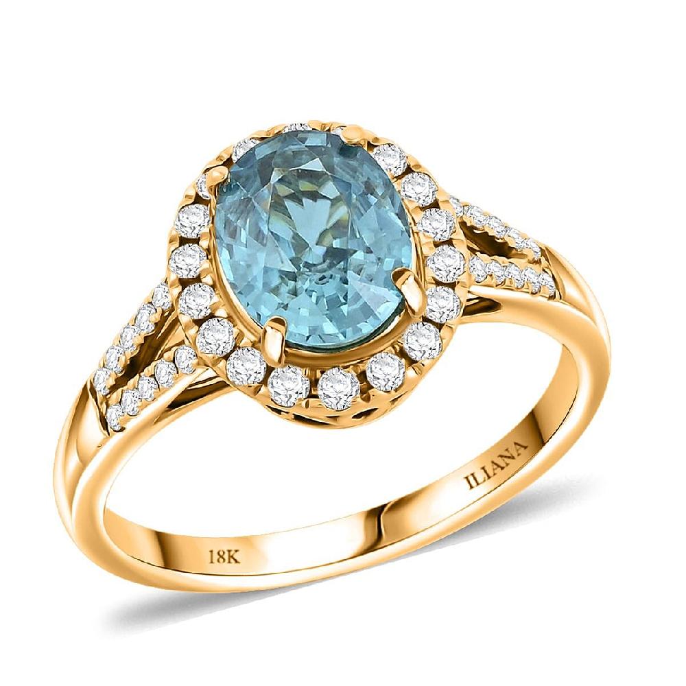 shop lc Certified Iliana AAAA Cambodian Blue Zircon Diamond Ring in 18K Yellow Gold 3.05 ctw