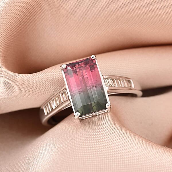 Shop Lc Certified Luxoro 14K White Gold AAA Bi-Color Tourmaline And G-H I2 Diamond Ring 2.76 Ctw