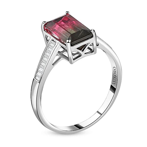 Shop Lc Certified Luxoro 14K White Gold AAA Bi-Color Tourmaline And G-H I2 Diamond Ring 2.76 Ctw