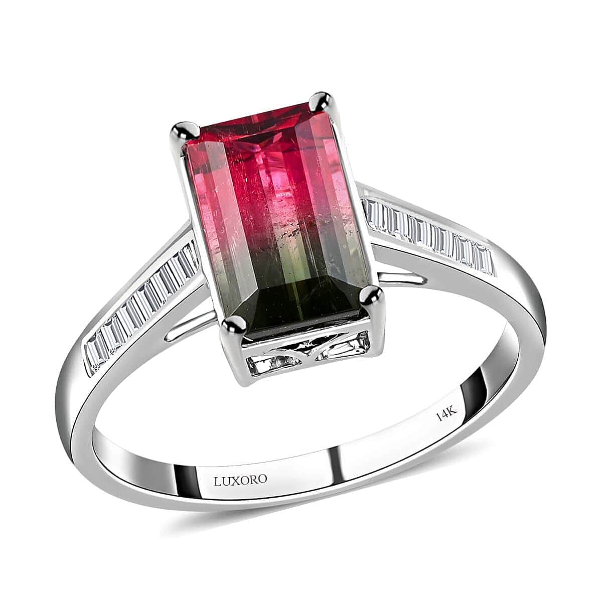 shop lc Certified Luxoro 14K White Gold AAA Bi-Color Tourmaline and G-H I2 Diamond Ring 2.76 ctw