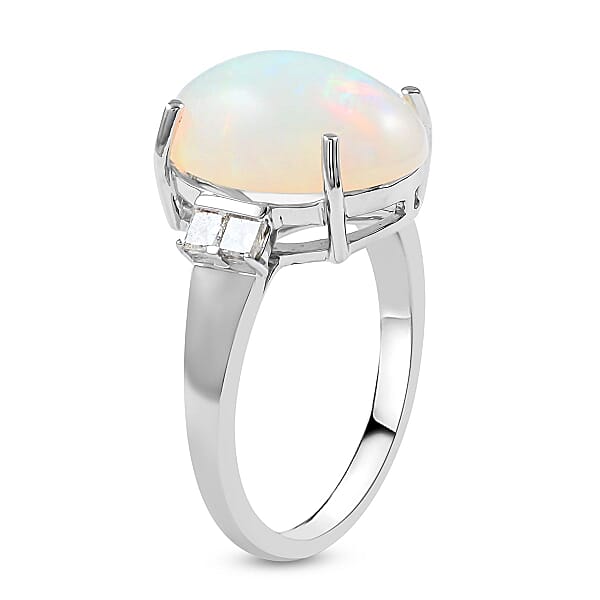 Shop Lc Certified LUXORO 14K White Gold AAA Ethiopian Welo Opal And G-H I2 Diamond Ring 3.90 Ctw