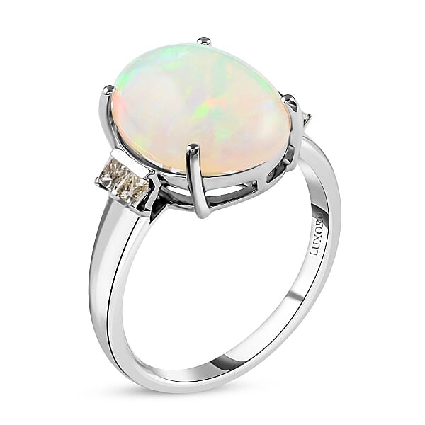 Shop Lc Certified Luxoro 14K White Gold AAA Ethiopian Welo Opal And G-H I2 Diamond Ring 3.90 Ctw