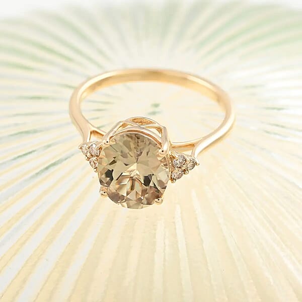 Shop Lc Certified Luxoro 14K Yellow Gold AAA Turkizite And G-H I2 Diamond Ring 3.00 Ctw