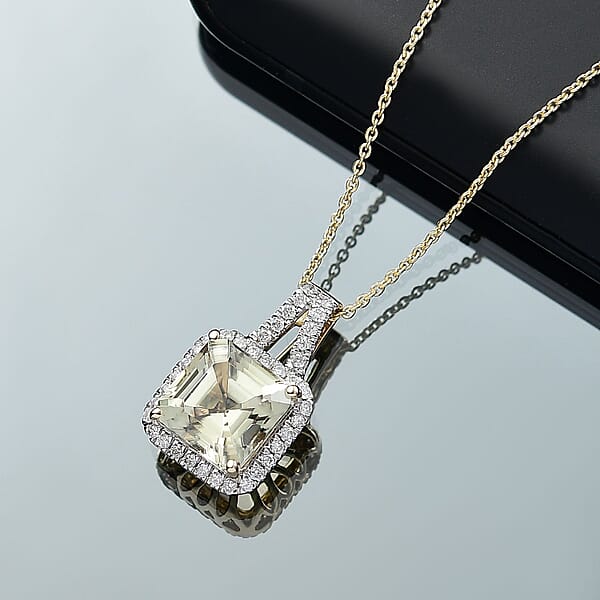 Shop Lc Certified Luxoro AAA Asscher Cut Turkizite Diamond Pendant Necklace In 14K Yellow Gold 4.57 Ctw (20 Inches)