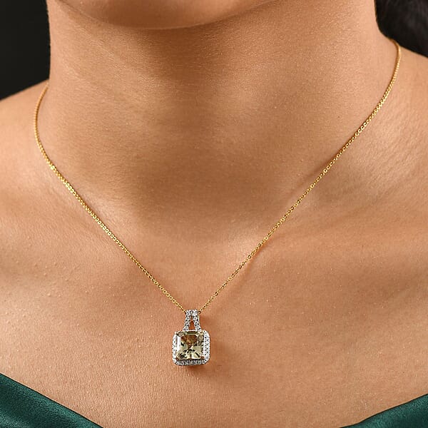 Shop Lc Certified Luxoro AAA Asscher Cut Turkizite Diamond Pendant Necklace In 14K Yellow Gold 4.57 Ctw (20 Inches)